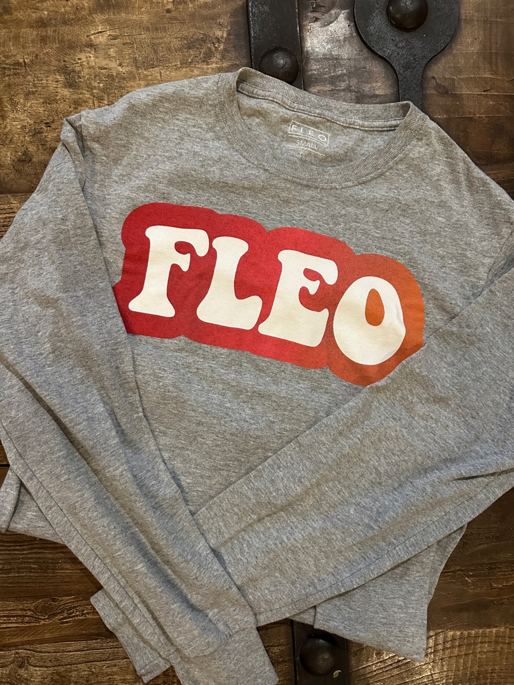 FLEO Grey Long-Sleeve Tee with Red-Orange Logo